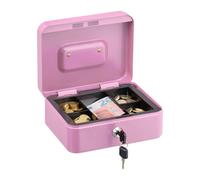 Relaxdays Caja de Dinero, Cerradura, Bandeja Extraíble, 5 Compartimentos, Cajita Hierro, 8,5 x 20 x 17 cm, Rosa, Acero