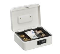 Relaxdays Caja Dinero, Combinación 3 Números, Bandeja para Monedas, Cajita Registradora Hierro, 8,5 x 20 x 17 cm, Blanco