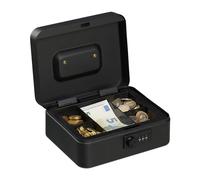 Relaxdays Caja de dinero con cierre de combinación negro,plata