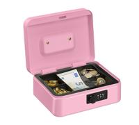 Relaxdays Caja Dinero, Combinación 3 Números, Bandeja para Monedas, Cajita Hierro, 8,5 x 20 x 17 cm, Rosa