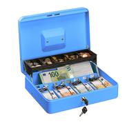Relaxdays Caja de dinero con llave azul,plata