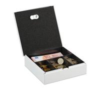 Relaxdays Caja de dinero con llaves blanco,plata