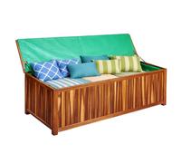 Relaxdays Caja de jardín 60x115x50 cm, Natural para balcón | madera de acacia, forro impermeable, cojines y herramientas