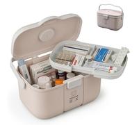 Relaxdays Caja de medicamentos, 4 Compartimentos, Compartimento para píldoras, Bandeja extraíble, botiquín, plástico, 17 x 28 x 18 cm, Color Beige