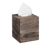 Relaxdays Caja de pañuelos, Vintage, Cubo, Portapañuelos con Suelo Deslizante, Cuadrado, Marrón Oscuro, 16,5x14x14 cm