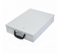 Relaxdays caja de seguridad para documentos, DIN A4, cerradura con llave, 2 llaves, asa plegable, 7x37x27 cm, gris claro