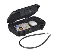 Relaxdays Caja Fuerte Portátil, Cajita Seguridad con Código Numérico, Coche o Viajes, Impermeable, 5,5x24x15 cm, Negro, Acero