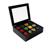 Relaxdays caja de té, 12 compartimentos, bambú, para bolsitas, con ventana, 8 x 28 x 23 cm, negro