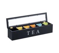 Relaxdays Caja de té de bambú con 6 compartimentos blanco,negro,transparente