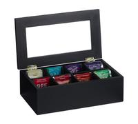 Relaxdays Caja de té negra con 8 compartimentos negro,transparente
