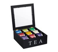Relaxdays Caja de té negra con 9 compartimentos blanco,negro