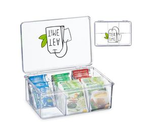 Relaxdays Caja de té transparente 6 compartimentos verde,negro,transparente