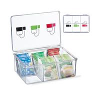Relaxdays Caja de té transparente 6 compartimentos verde,rojo,transparente
