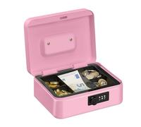 Relaxdays Caja Dinero, Combinación 3 Números, Bandeja para Monedas, Cajita Hierro, 8,5 x 20 x 17 cm, Rosa