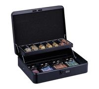 Relaxdays Caja Dinero, Combinación 3 Números, Bandeja para Monedas, Cajita Hierro, 8,5 x 30,5 x 25 cm, Negro, Acero