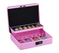 Relaxdays Caja Dinero, Combinación 3 Números, Bandeja para Monedas, Cajita Hierro, 8,5 x 30,5 x 25 cm, Rosa, Acero