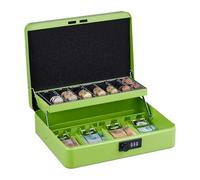 Relaxdays Caja Dinero, Combinación 3 Números, Bandeja para Monedas, Cajita Hierro, 8,5 x 30,5 x 25 cm, Verde