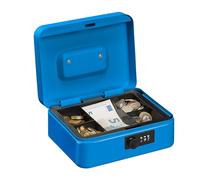 Relaxdays caudales numérica Caja Dinero, Combinación 3 Números, Bandeja para Monedas, Cajita Registradora Hierro, 8,5 x 20 x 17 cm, Azul