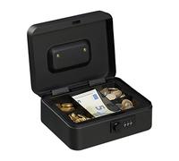 Relaxdays Caja Dinero, Combinación 3 Números, Bandeja para Monedas, Cajita Registradora Hierro, 8,5 x 20 x 17 cm, Negro, Acero