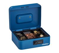 Relaxdays Caja Dinero, Combinación Números 3 Cifras, Acero, Cajita para Monedas y Billetes, 8,5 x 20 x 17 cm, Azul