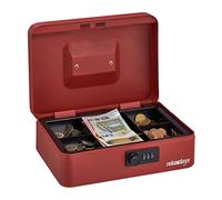 Relaxdays Caja Dinero, Combinación Números 3 Cifras, Acero, Cajita para Monedas y Billetes, 8,5 x 25 x 19 cm, Rojo