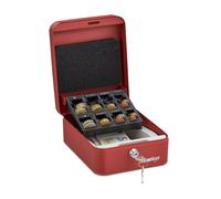 Relaxdays Caja Dinero, con Cierre, Contador de Monedas, Acero, Portátil, Cambio y Billetes, 8,5 x 16 x 20 cm, Rojo