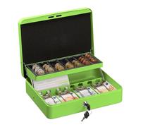 Relaxdays Caja Dinero con Llave, Bandeja Monedas y 4 Espacios Billetes, Cajita Hierro, 8,5x30,5x24,5 cm, Verde