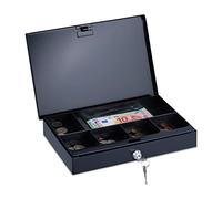 Relaxdays Caja Dinero, con Cierre, Acero, 2 Llaves, Monedas y Billetes, 4,5 x 30 x 20,5 cm, Cajita de Caudales, Negro