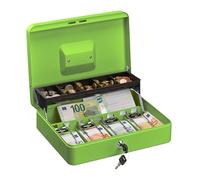 Relaxdays Caja Dinero con Llave, Bandeja Monedas y 4 Espacios Billetes, Cajita Hierro, 8,5x30,5x24,5 cm, Verde