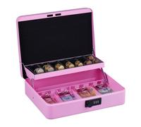 Relaxdays Caja Dinero, Combinación 3 Números, Bandeja para Monedas, Cajita Hierro, 8,5 x 30,5 x 25 cm, Rosa, Acero