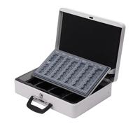 Relaxdays Caja Fuerte con Cerradura, Bandeja para Monedas, Compartimento para Billetes, asa, 10x37x28 cm, Metal Blanco