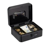 Relaxdays Caja Fuerte con Combinación de 3 Dígitos, Bandeja para Monedas, de Hierro, 8,5 x 20 x 17 cm, Negro