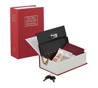 Relaxdays Caja Fuerte con Llaves, pequeña, Libro de Bolsillo, Acero, 18 x 11,5 x 5,5 cm, Rojo, Cartón, 5.5x11.5x18 cm