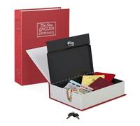 Relaxdays Caja Fuerte Libro con Candado, Acero, Rojo, 27 x 20 x 6.5 cm