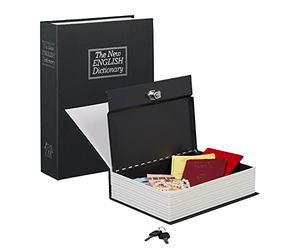 Relaxdays Caja Fuerte Libro con Cerradura Combinación, Acero, Negro, 27 x 20 x 6.5 cm
