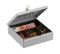 Relaxdays Caja Fuerte Pequeña con 2 Llaves, Caja Dinero, Caja Metálica, Caja Caudales, Acero-Plástico, 17 x 17 cm, Gris