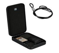 Relaxdays Caja Fuerte Portátil, Cajita Seguridad con 2 Llaves, Coche o Viaje, Cable Sujeción, Acero, 5x17x25 cm, Negro