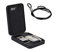Relaxdays Caja Fuerte Portátil Seguridad, Cerradura Combinación, Coche o Viaje, Acero, con Cable, 5,5x17x25 cm, Negro
