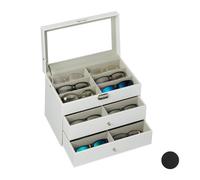 Relaxdays Caja gafas con 18 compartimentos blanco,transparente,gris