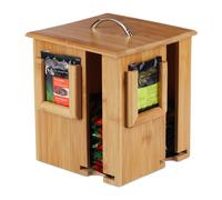 Relaxdays Caja para té e infusiones, Tapa extraíble, Cuatro compartimentos, 160 sobres, Marrón, 20,5 x 18 x 18 cm