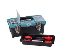 Relaxdays Caja Herramientas Vacía con Asa, Maletín Almacenaje, Plástico, 13 x 33 x 18 cm, Negro-Verde