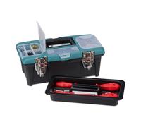 Relaxdays Caja Herramientas Vacía con Asa, Maletín Almacenaje, Plástico, 13 x 33 x 18 cm, Negro-Verde