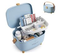 Relaxdays Caja medicamentos, 4 Compartimentos, Inserto extraíble, plástico, asa, 18x28x20 cm, Azul