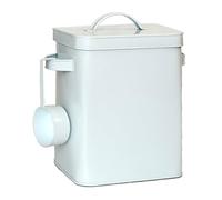 Relaxdays Caja metálica, 6,5 L con dosificador, hermética, para Alimentos y detergente, Blanca, Hierro, Caucho, 27.5 x 24.5 x 16 cm