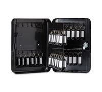 Relaxdays, 25 x 18 x 7,5 cm Caja para Llaves con Cerradura, 48 Ganchos, con llaveros, Metal, Negro, Hierro, 5 cm