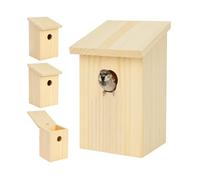 Relaxdays Caja Nido Set de 4 para Gorriones y Carboneros, Entrada 32 mm, Techo Abatible, Colgante, Natural