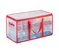 Relaxdays Caja Organizadora Adornos Árbol Navidad, para 128 Bolas, 31x30x60 cm, Forro Polar, Cartón, Transparente/Rojo