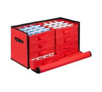 Relaxdays Caja Organizadora Adornos Navidad, 128 Compartimentos para Las Bolas del Árbol, 30,5x62x30,5 cm, Rojo y Negro, Cartón