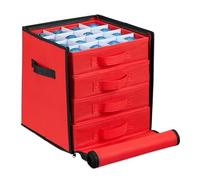 Relaxdays Caja Organizadora Adornos Navidad, 64 Compartimentos para Las Bolas del Árbol, 30,5x31x30,5 cm, Rojo y Negro, Cartón