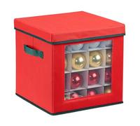 Relaxdays Caja Organizadora Adornos Navideños, Árbol Navidad, Forro Polar, Cartón, Bolsa Bolas, 30x30x30 cm, Rojo/Verde